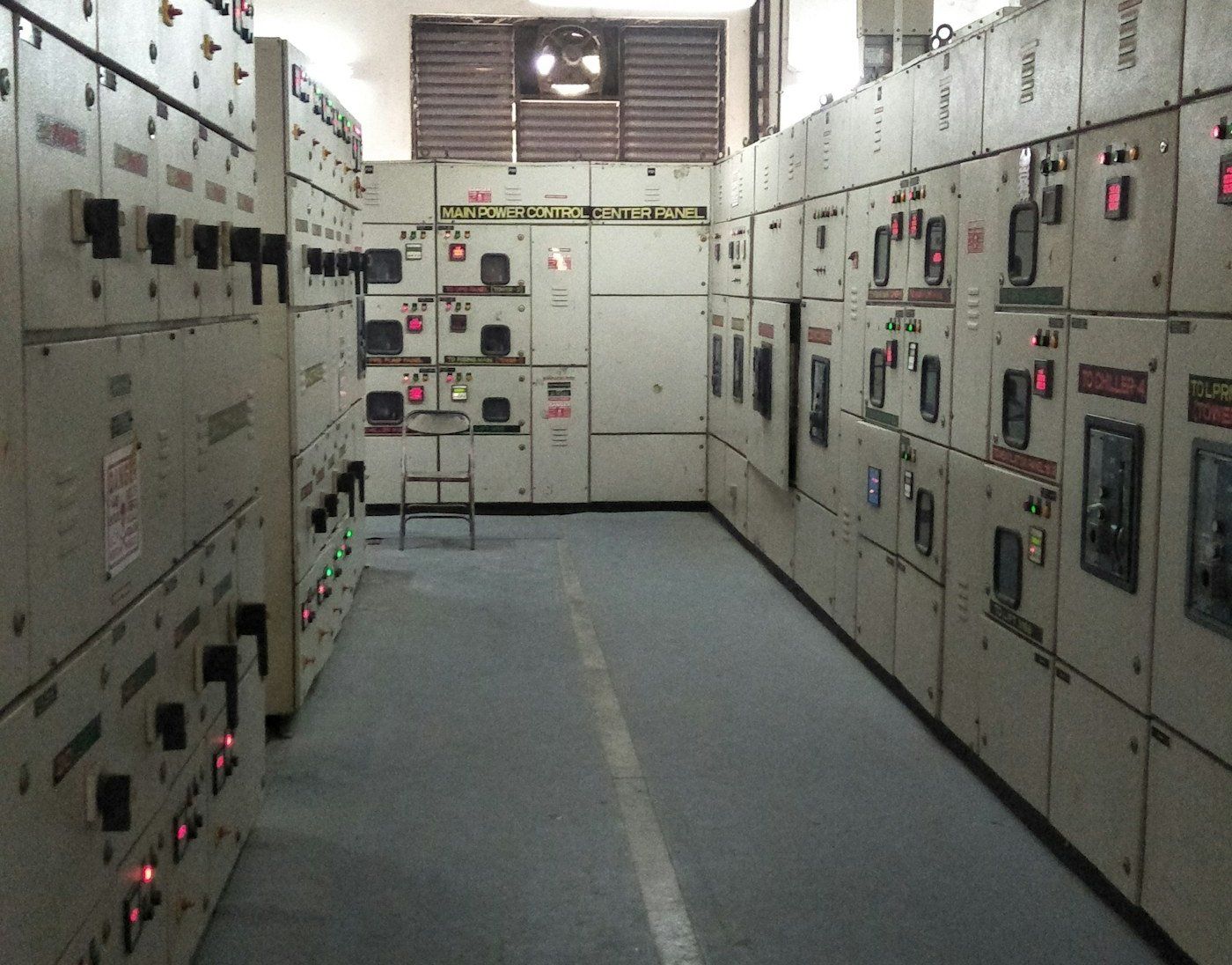 Switchgear and motor control centre panels lining an electrical room